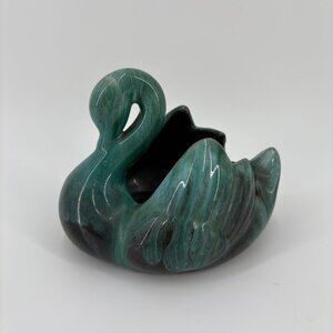 Vintage Blue Mountain Pottery Canada Goose Swan Bird Green Dark Vase Bowl